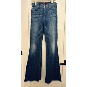 7 for All Mankind “Ginger” Flare Denim with Raw Hem, Medium-Dark Blue Size 26